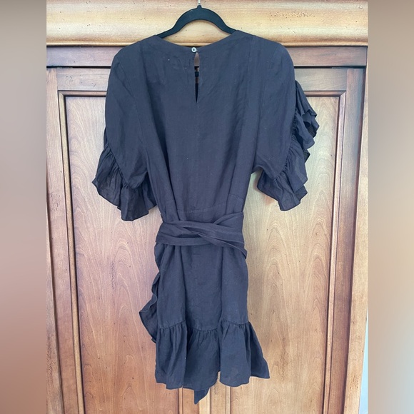 Isabel Marant Etoile Delicia Black Linen Mini Dress w Ruffle Trim Size M (EU 38) - Picture 7 of 7